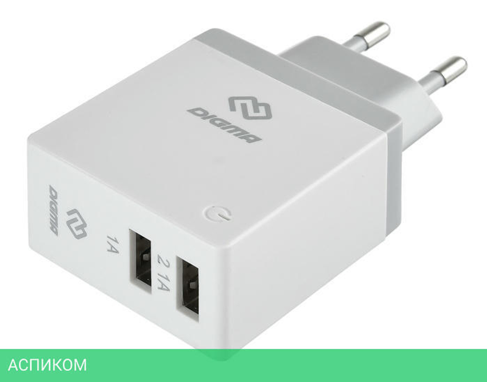 Сетевое зарядное устройство Digma DGWC-2U-3A-WG 2.1A+1A белый