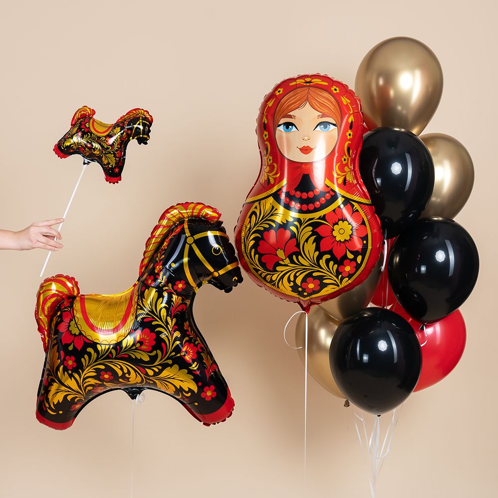 Шар (31''/79 см) Фигура, Матрешка Золотая роспись, 1 шт.