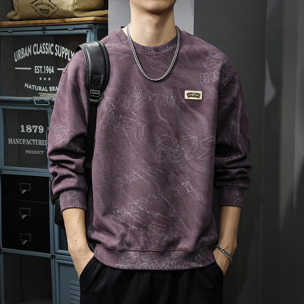 Толстовка осенняя стираная с облаками, с длинными рукавами в американском стиле