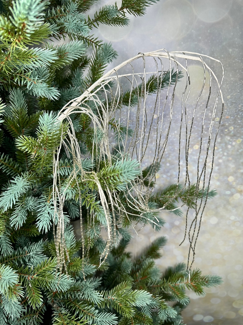 Веточка с бисером 81см ChristmasDeLuxe premium collection заснеженная