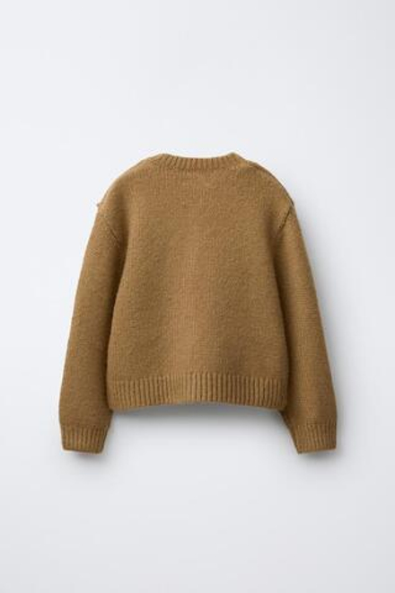 ZARA КАРДИГАН ИЗ ТРИКОТАЖА С БАНТОМ ИЗ ОРГАНЗЫ, КАРАМЕЛЬНЫЙ