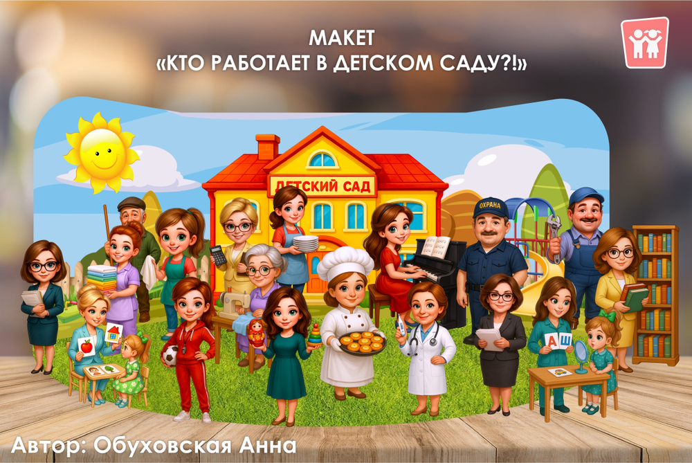 Макет + Карточки "Кто работает в детском саду?!"