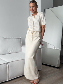 Комплект вязаный, ажурный, длинная юбка и топ на пуговицах