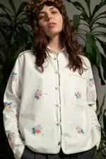 Рубашка Soeurs со Светло-Зеленым Краем / Light Green Hem Long Sleeve белая