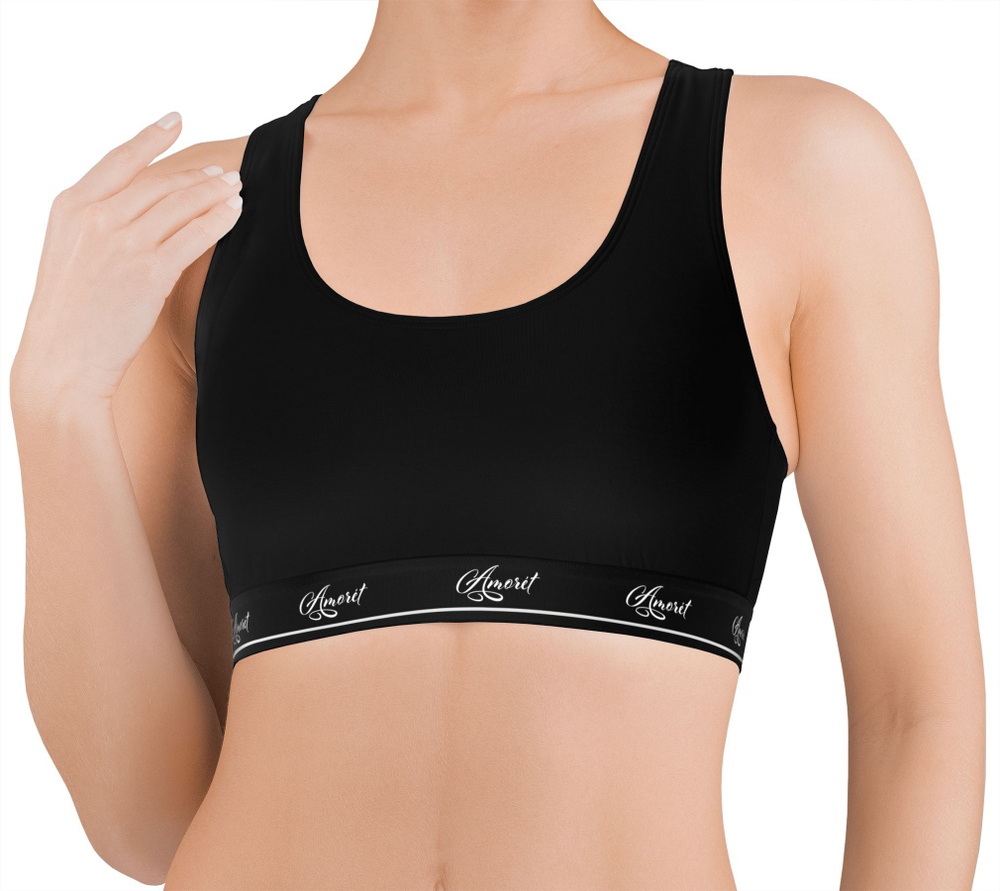 Хлопковый бюстгальтер-топ в спортивном стиле (Размер: L) (Цвет: черный)