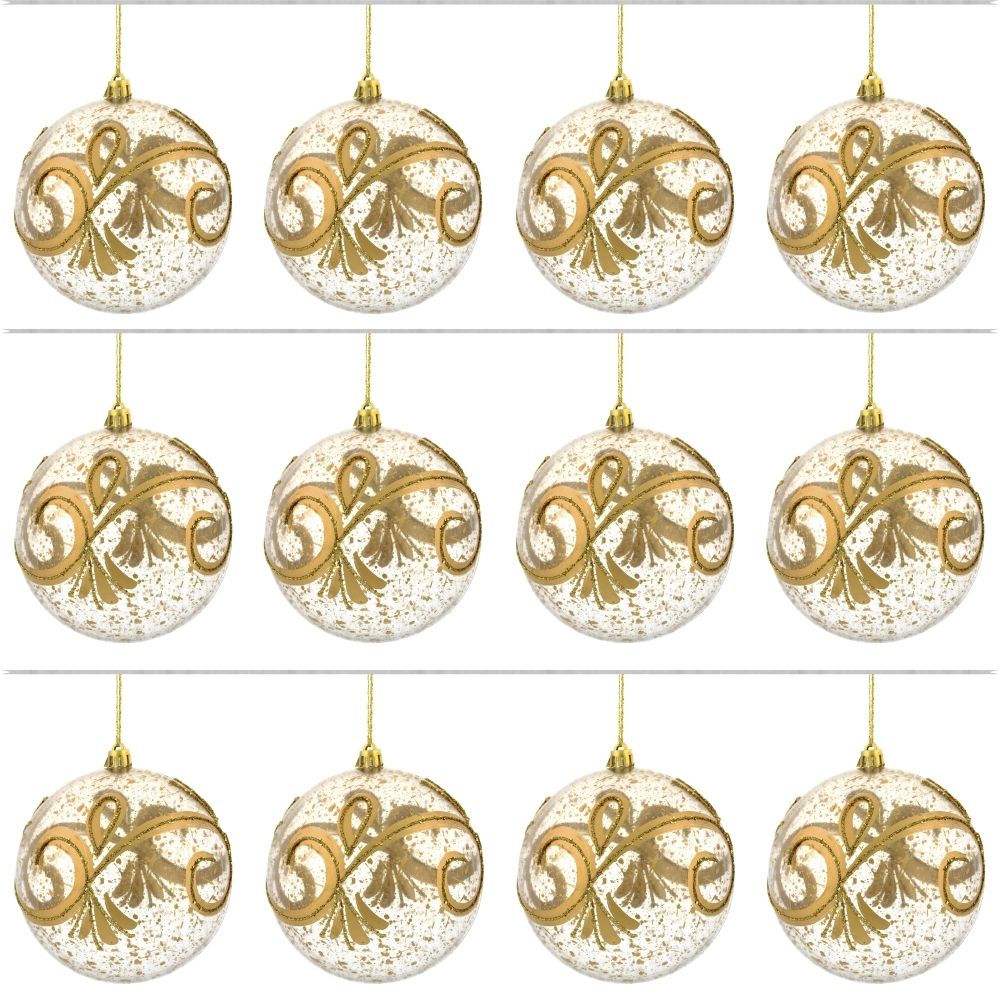 GAEM Набор из 12шт Украшение новогоднее Шар "Золотое напыление", D10 см, L44 W33 H11 см