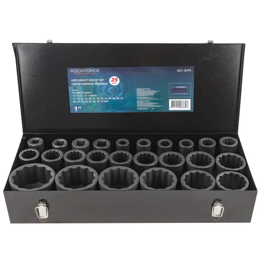 Набор головок ударных глубоких 1''25пр. (12гр.) RockForce##Rock FORCE RF-8251-9MPB