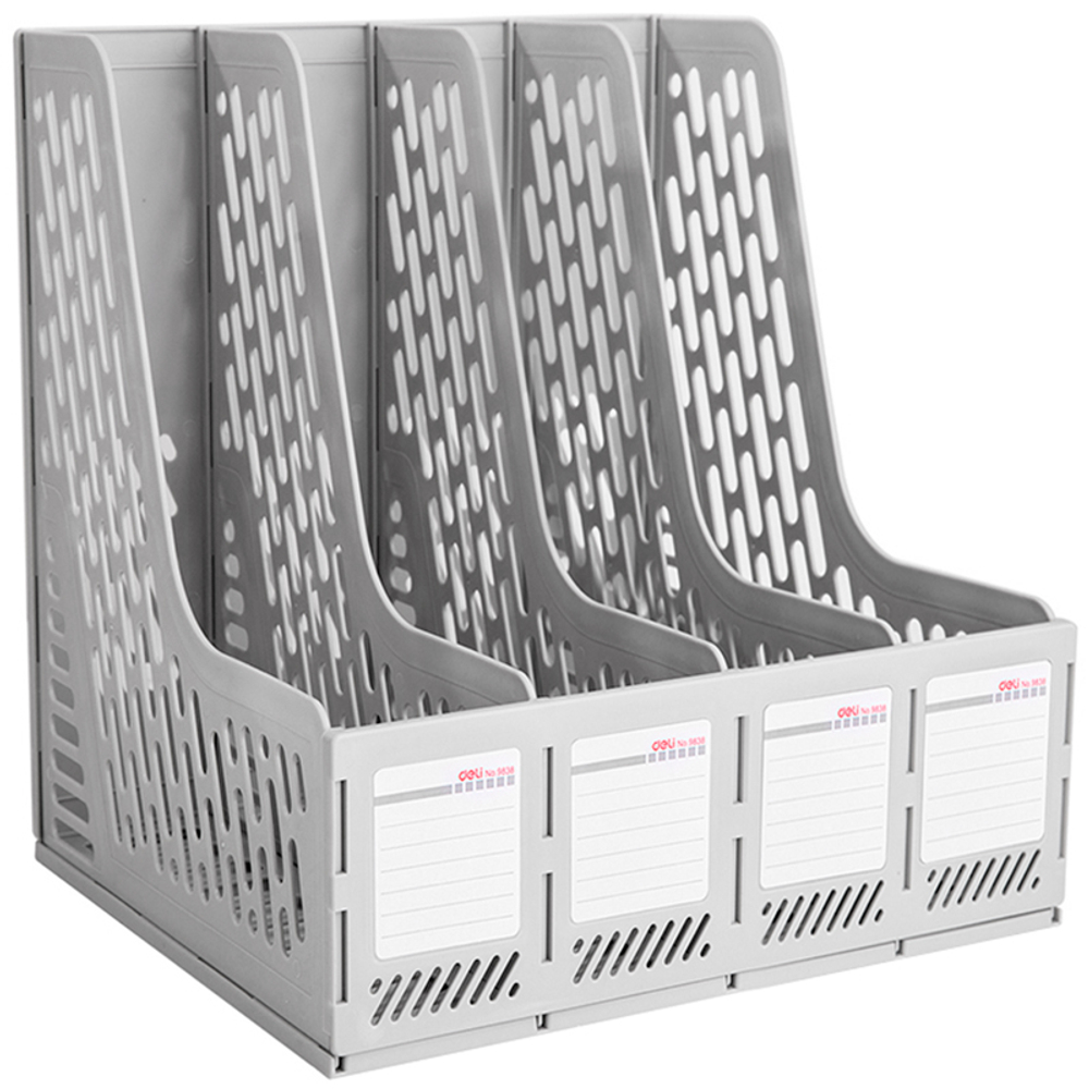 Лоток вертикальный DELI, 4 отделения, серый