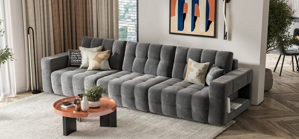 Диван BOSS.XO MAX велюр Monolit серый / WOOD Rock