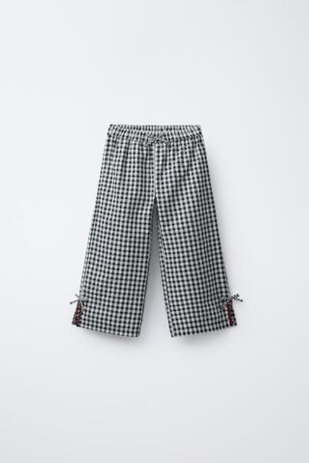 ZARA БРЮКИ-КЮЛОТЫ В КЛЕТКУ ВИШИ С ВОЛНИСТЫМ КРАЕМ, ЭКРЮ