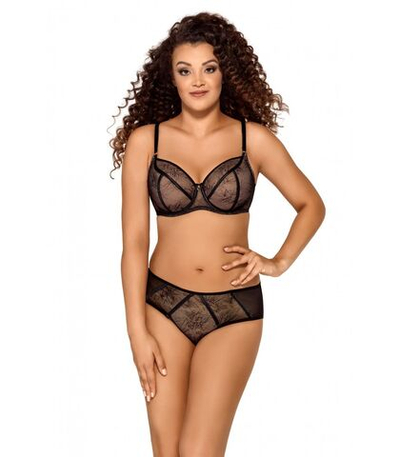 Бюстгальтер с плотными, покрытыми сеткой чашками plus size с геометрическим рисунком (Размер: 95F) (Цвет: черный)