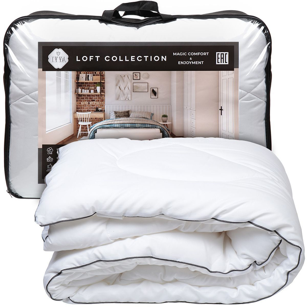 Одеяло евро, 200х220 см, Лофт, Файбер100%ПЭ, 250 г/м2, всесезон, чех 100% п/э, кант, IVVA