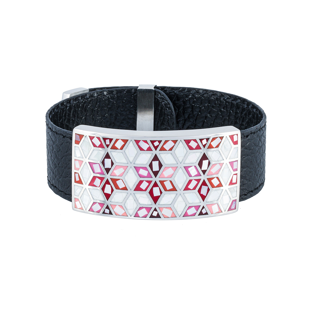 Браслет Fiore Luna на черном кожаном ремешке CB13209-1