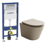 Комплект подвесной безободковый унитаз Ceramica Nova Balearica CN6000MC капучино матовый с сиденьем микролифт + инсталляция Geberit Delta 458.149.21.1 с кнопкой, хром глянцевый