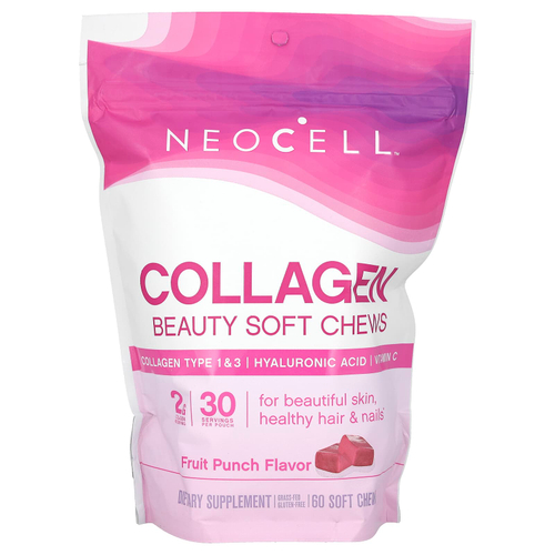 NeoCell, жевательные таблетки с коллагеном, со вкусом фруктового пунша, 60 жевательных таблеток