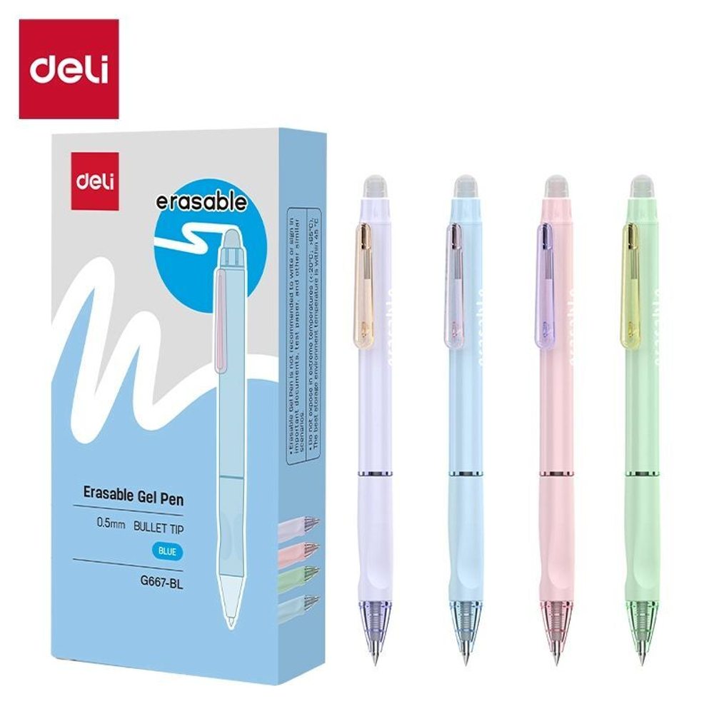 Ручка гелевая стираемая Deli "Erasable" синяя, 0,5мм