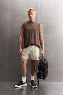 ZARA МАЙКА ИЗ ХЛОПКА И ЛЬНА, КОРИЧНЕВЫЙ