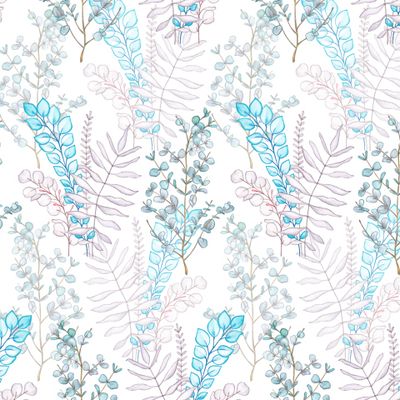 Seamless pattern from a branch with eucalyptus leaves.