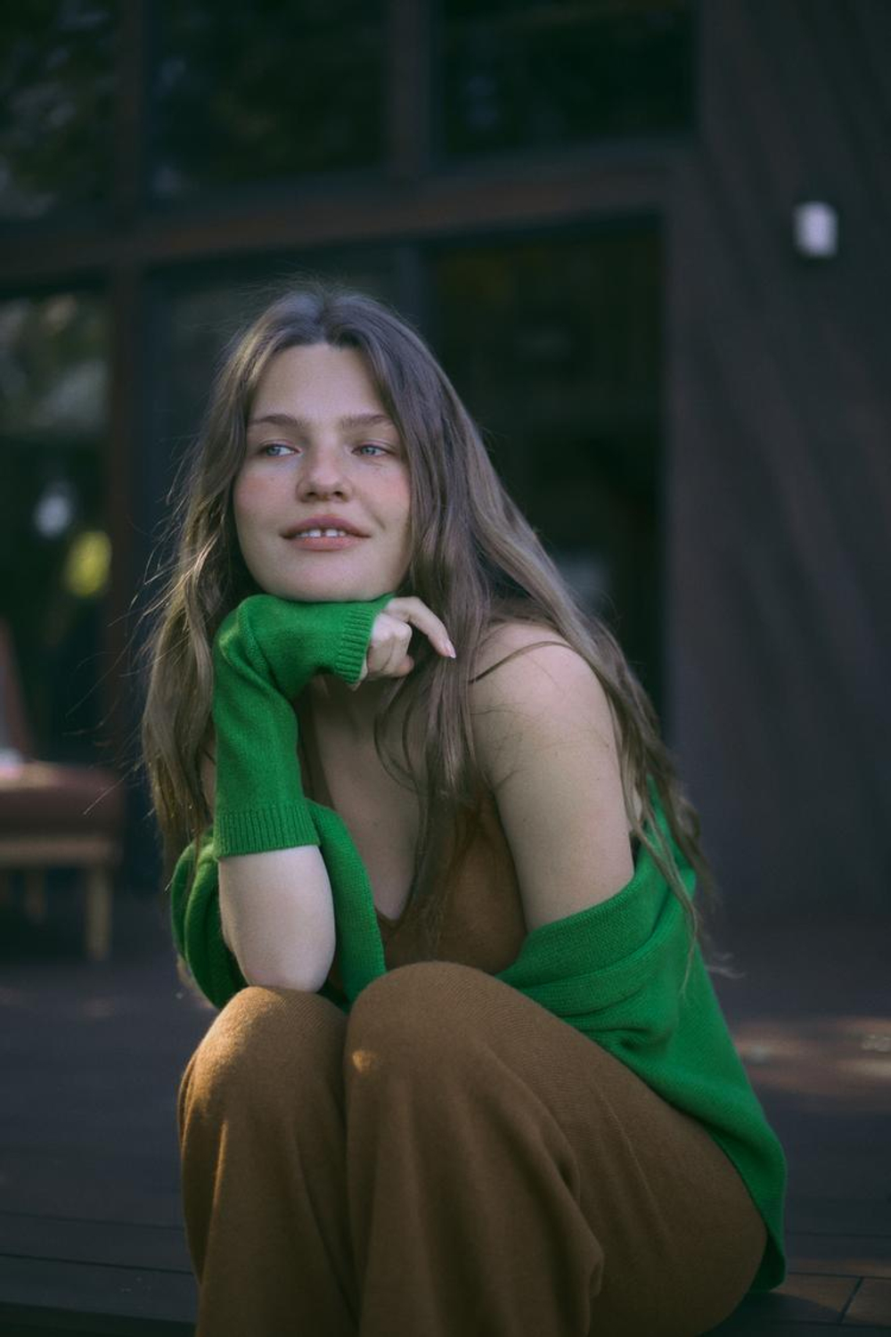 ZARA ДЛИННЫЕ МИТЕНКИ ИЗ 100% ШЕРСТИ, ЗЕЛЕНЫЙ