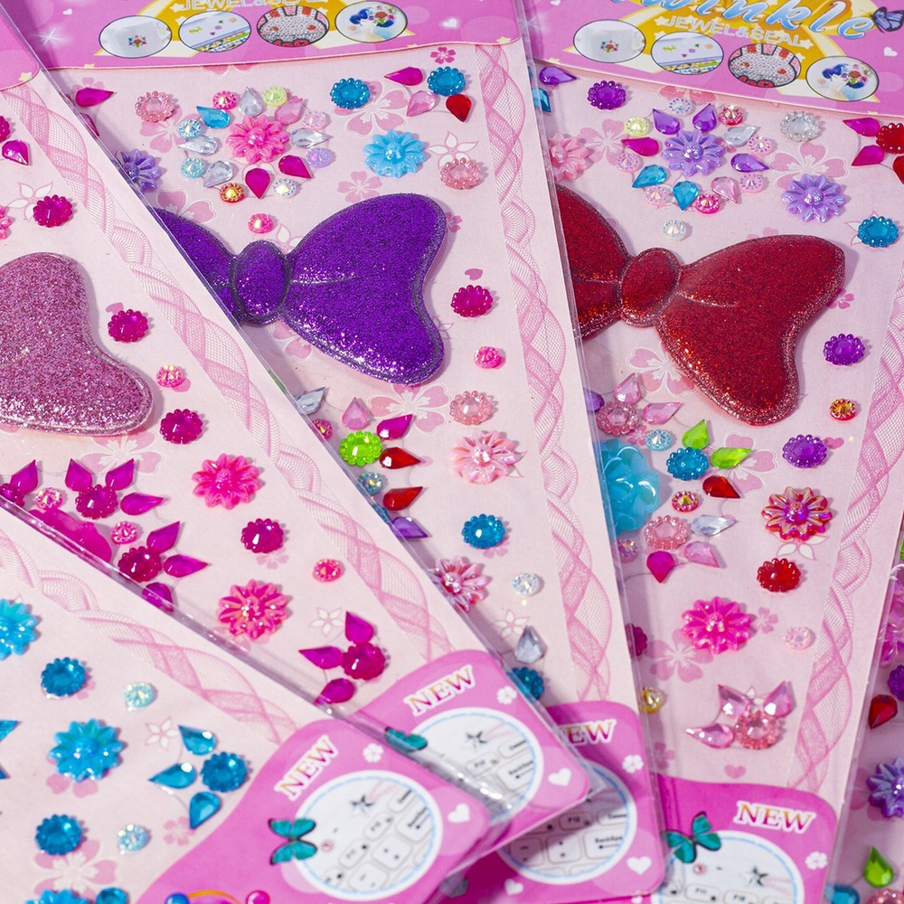 Наклейки-стразы Alingar, акриловые, "Бантик", крупный бант, цветы, пакет с европодвесом