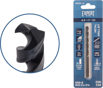 Сверло по металлу ц/х 4.5х47х80 мм HSS-Co Black EXPERT STARTUL