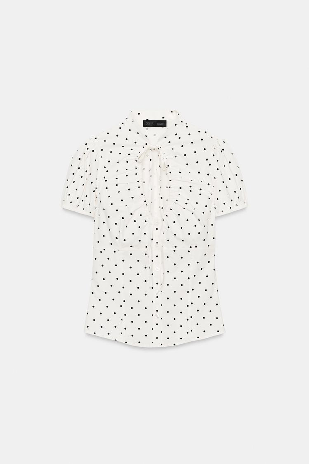 ZARA ТОП ИЗ ПОПЛИНА С ЗАВЯЗКАМИ, ЭКРЮ/ЧЕРНЫЙ