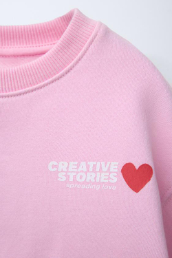 ZARA УТЕПЛЕННАЯ ТОЛСТОВКА С ПРИНТОМ, МЯГКИЙ РОЗОВЫЙ