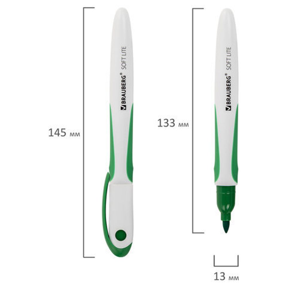 Маркеры стираемые для белой доски НАБОР 4 ЦВЕТА, BRAUBERG "SOFT LITE", 3 мм, резиновая вставка, 152107