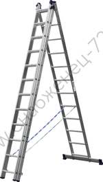 СИБИН 12 ступеней, со стабилизатором, алюминиевая, трехсекционная лестница (38833-12)