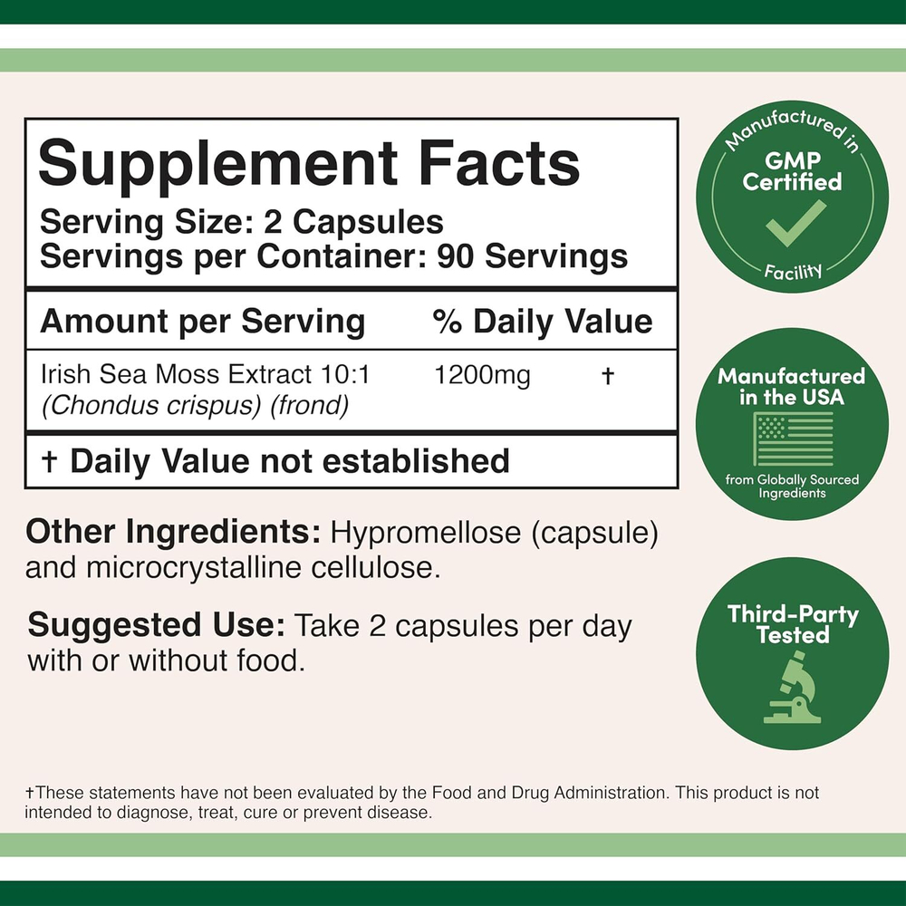 Double Wood Supplements - Irish Moss Extract - 180 x 600 mg capsules