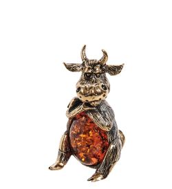 Народные промыслы AM-2830 Фигурка «Бык обижака» (латунь, янтарь)
