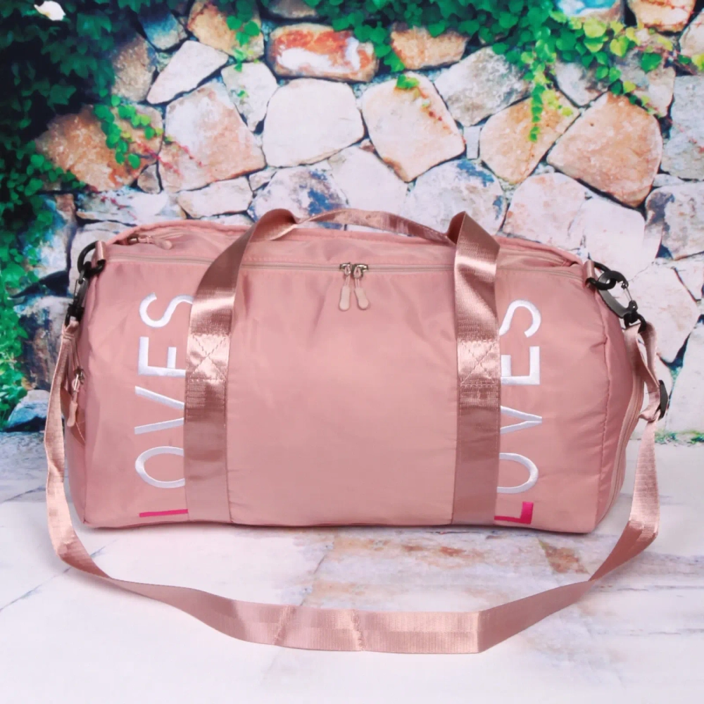 Сумка спортивная «Sport Loves», водонепроницаемый отдел + 2 кармана+отдел под обувь, цвет пудровый, 42*24*18 см