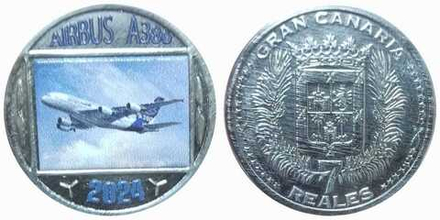Канарские острова 7 реалов 2024 Самолет Аэрбас А380