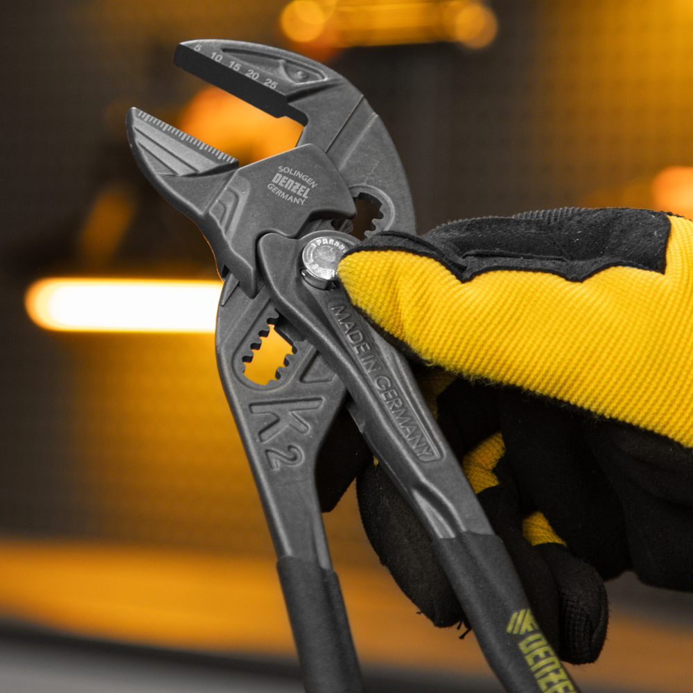 Клещи переставные, кнопочный механизм, обливные рукоятки, сантехнические, 250 мм Denzel