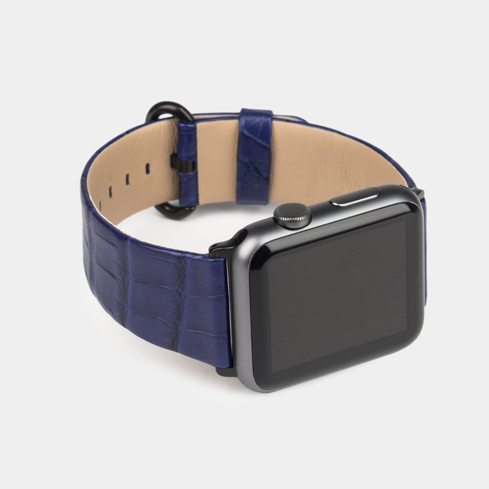 Ремешок для Apple Watch 44/45/46 mm из кожи крокодила, синего цвета