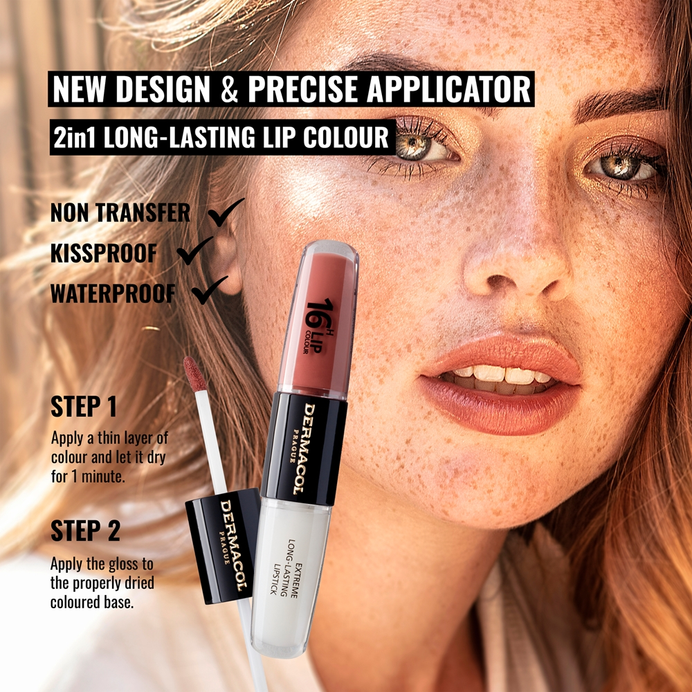 Dermacol 16H Lip Colour - Долговременная помада и блеск для губ оттенок 31 Instant Match, 2 ml