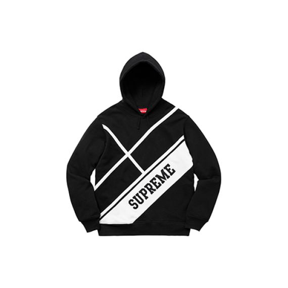 Supreme SS18 Diagonal Hooded Sweatshirt Black Logo