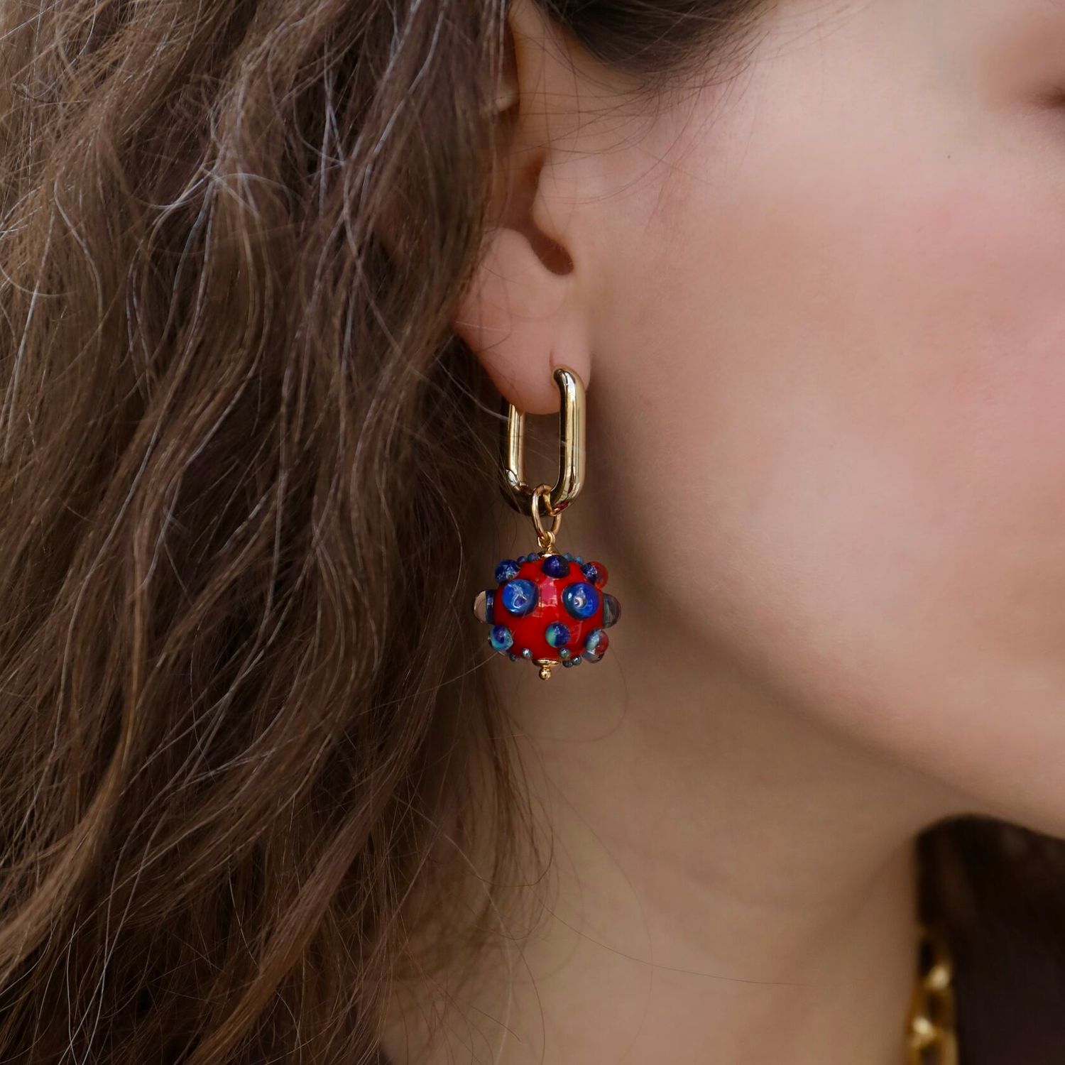 Серьги Red And Blue Murano Bead And Pearl Earrings