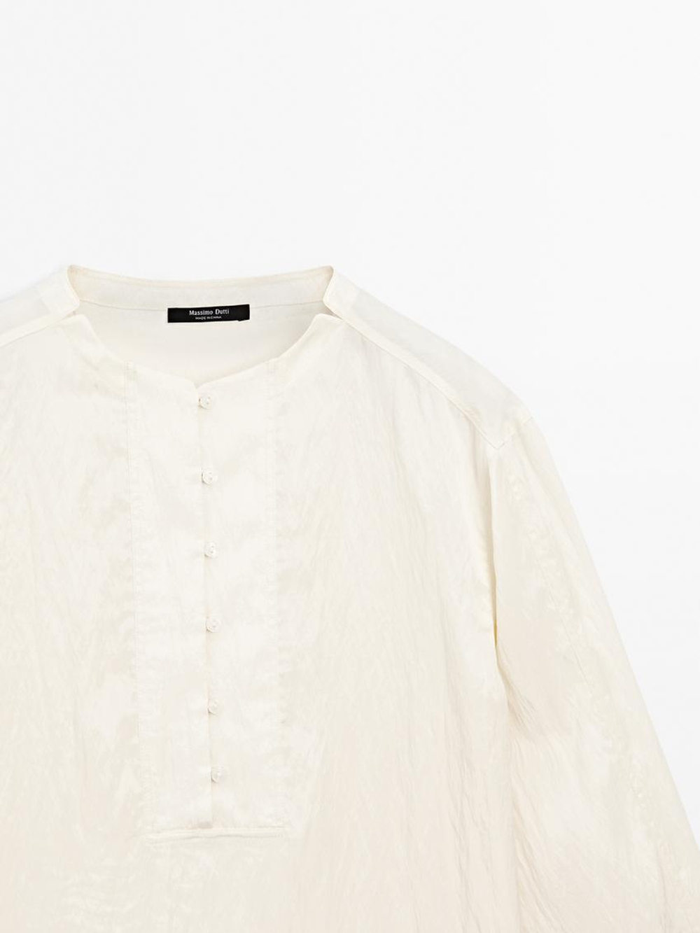 Massimo Dutti Рубашка из струящейся ткани с пуговицами на груди, натуральный, кремовый