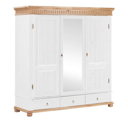 Шкаф для одежды, 195x218x62, Хельсинки 3SPGTM, трехдверный, распашной, белый воск/антик