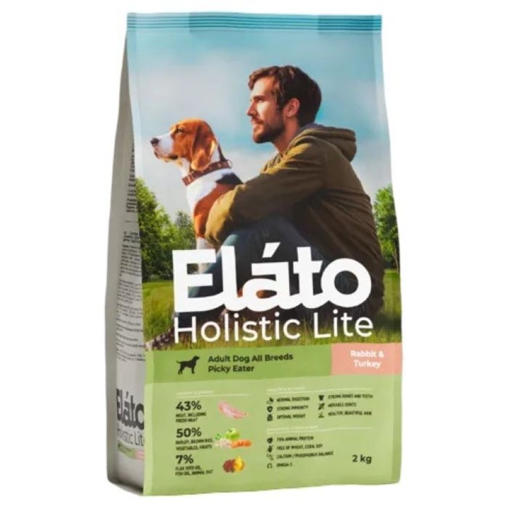Сухой корм ELATO Holistic Lite для привередливых собак всех пород, с кроликом и индейкой - 2 кг