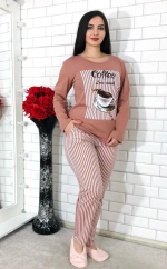 Пижама женская штаны+футб д/р (флан) ПВ0008-6 велик