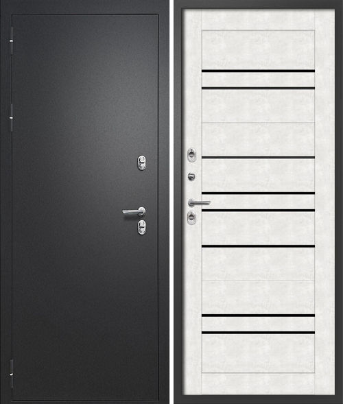 Входная дверь FlyDoors Айварс ТЕРМО В2 Чёрный букле - Бетон снежный