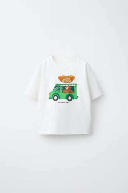 ZARA ФУТБОЛКА С ПРИНТОМ, БЕЛЫЙ