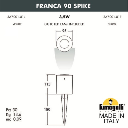 Ландшафтный светильник FUMAGALLI FRANCA 90 SPIKE 3A7.001.000.AXU1L