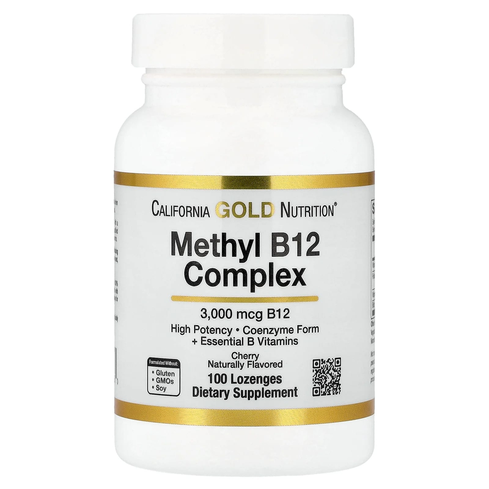 California Gold Nutrition, комплекс с метилом и витамином B12 с фолатом, биотином и витамином B6, со вкусом вишни, 100 пастилок