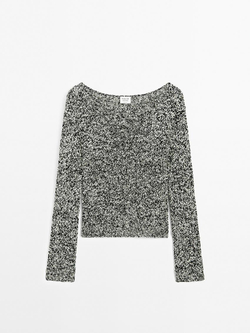 Massimo Dutti Свитер из трикотажа с текстурой Nep - Limited Edition, бело-черный