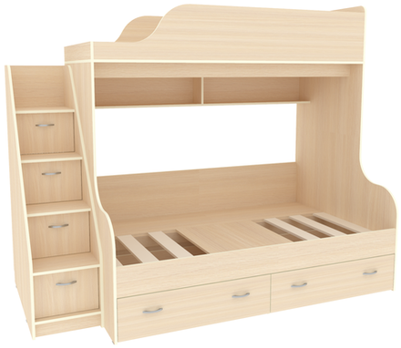 Двухъярусная кровать КарИВи Дуэт-15 с лестницей Комод КарИВиом Дуб Молочный  Дуб Молочный