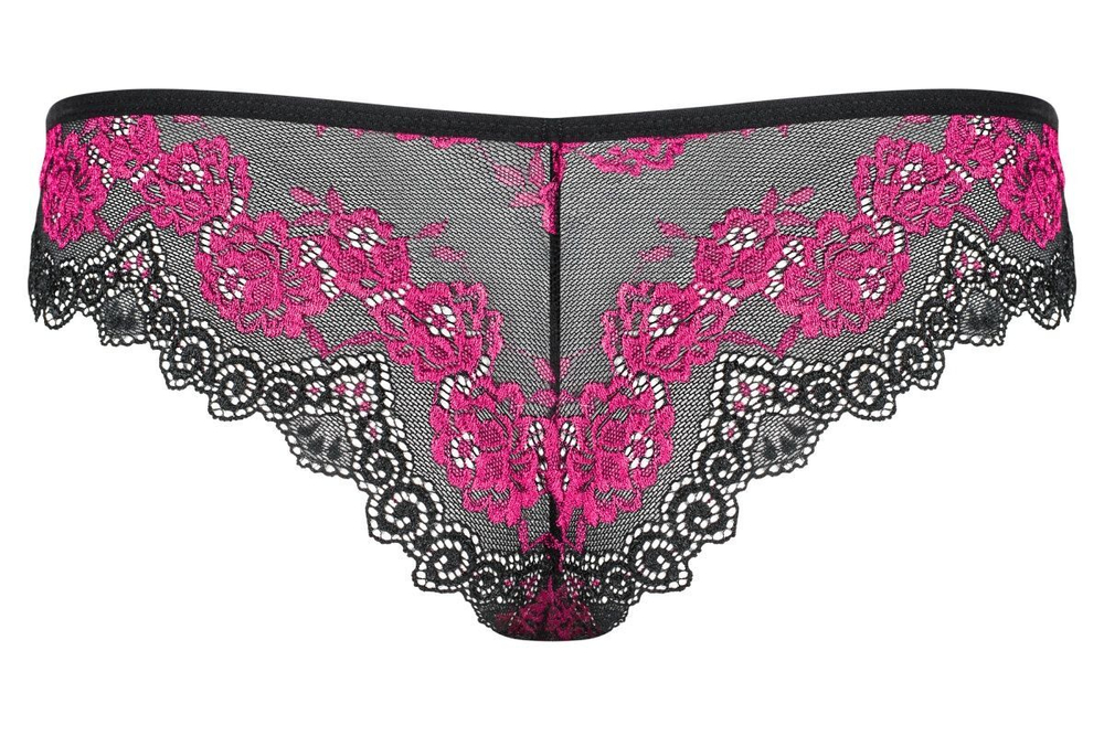 Изысканные кружевные трусики Tulia с пикантным вырезом (Размер: L-XL) (Цвет: черный с малиновым)