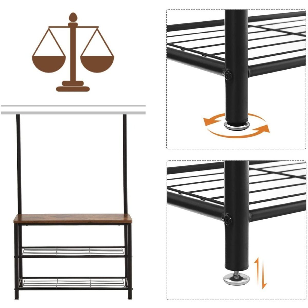 Вешалка напольная 70х32х175 см, Vasagle, мет-л, полка для обуви, 80 кг, HSR41BX, корич-черн